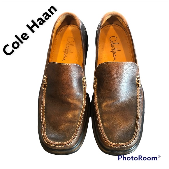 Men’s COLE HAAN Nike Air Brown Leather Slip-On Loafers - Picture 2 of 13